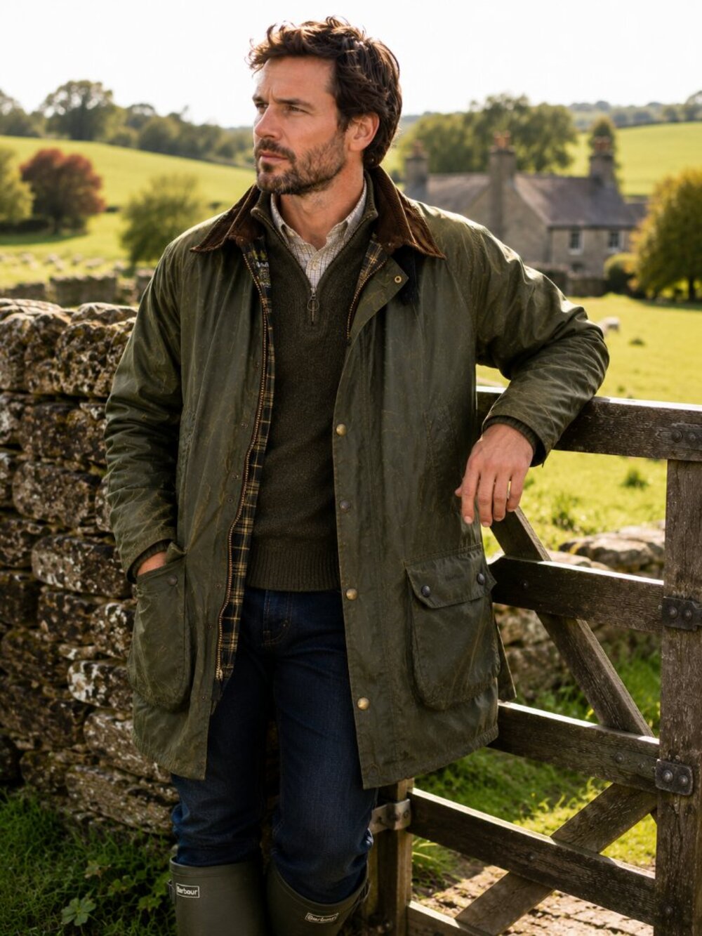 Barbour Border Wax Jacket Olive C42 L Made in England Classic Heritage Coat